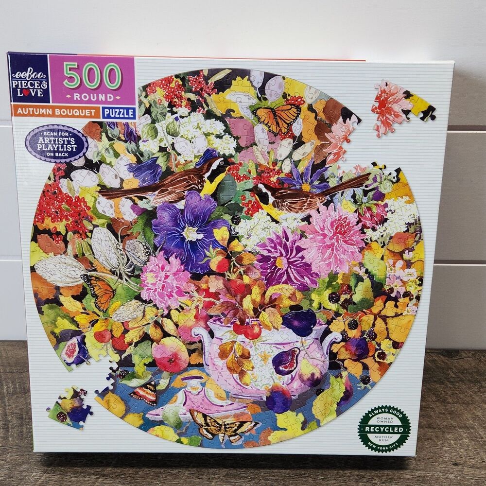 Autumn Bouquet 500 Piece Round Jigsaw Puzzle eeBoo Floral New Sealed
